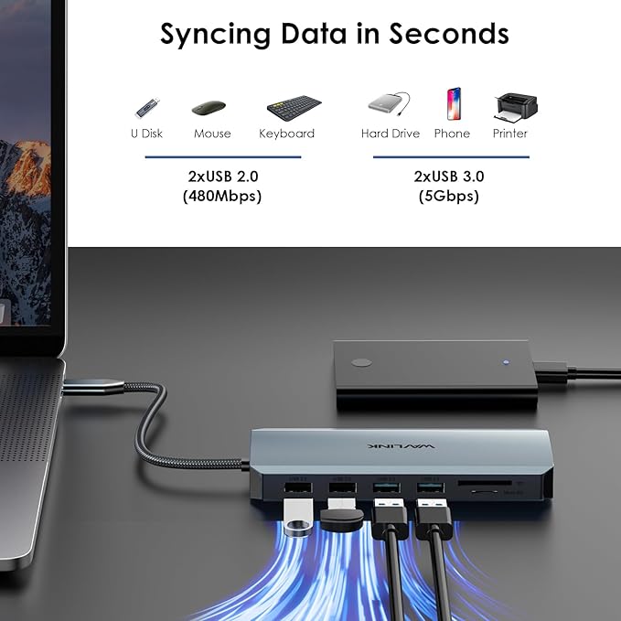 WAVLINK USB C Docking Station 3 Monitor, USB-C Hub Laptop Triple Display with Dual HDMI,DisplayPort, 100W PD Charging, Ethernet, 5 USB, SD/TF Read, Audio for Dell HP Lenovo Surface, Grey