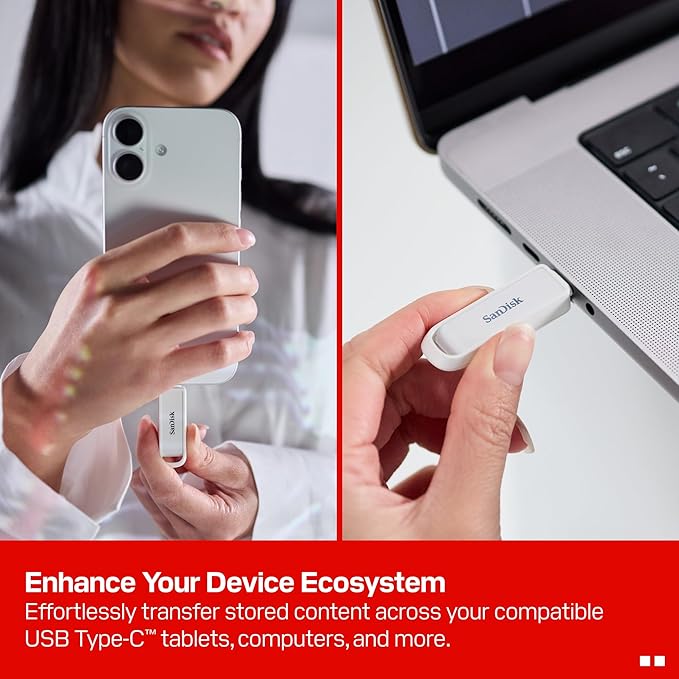 SanDisk 256GB Phone Drive with USB Type-C - for Smartphones, Tablets, and Computers - Up to 150MB/s, USB 3.2 Gen 1 - Arctic White - SDIXS0N-256G-GN6NE
