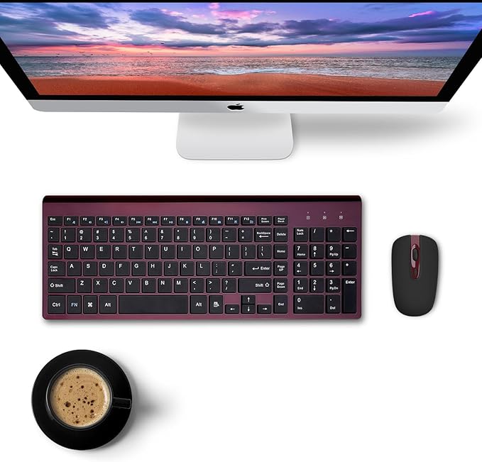 cimetech Wireless Keyboard and Mouse Combo, Compact Silent Ergonomic Scissor Switch Keyboard and Optical Mouse Set, 2.4G Lag-Free Cordless Keyboard Mice for Computer, Mac, Laptop, PC, Windows - Red