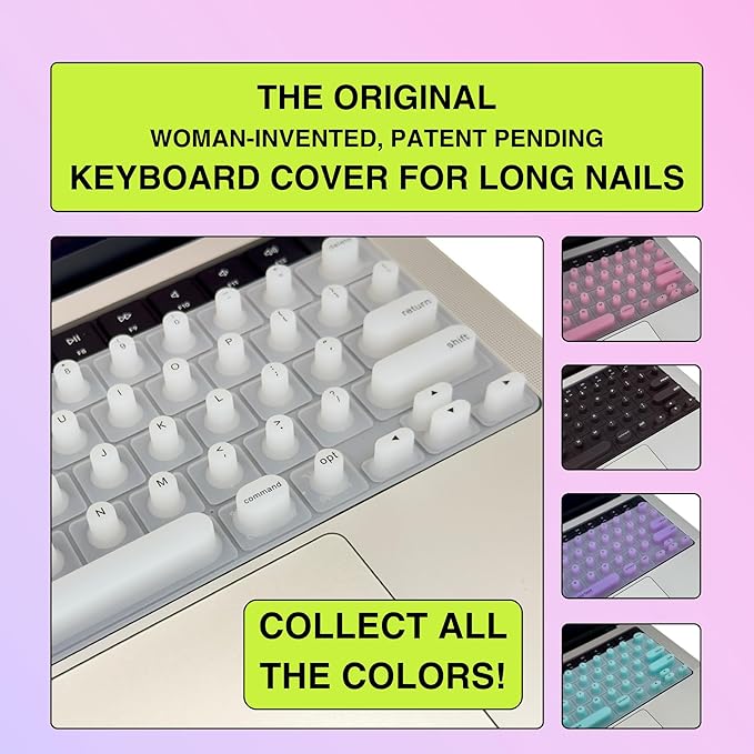 TIPPY TYPE Raised Keyboard Cover for Long Nails - Fits MacBook Pro & Air, iPad 13", & Magic Keyboard (No Numpad) -Silicone -The Original -Comfortable Typing, Quiet, Nail Protection (Milky White)