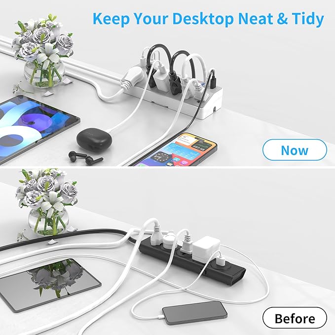 Desk Clamp Power Strip with 40W Fast Charging USB-C, JXGUCAT 10Ft Desk Mount Surge Protector with 6 Outlets 6 USB Ports, Flat Plug Extension Cord Home Office Essentials, Fit 2.48" Tabletop Edge