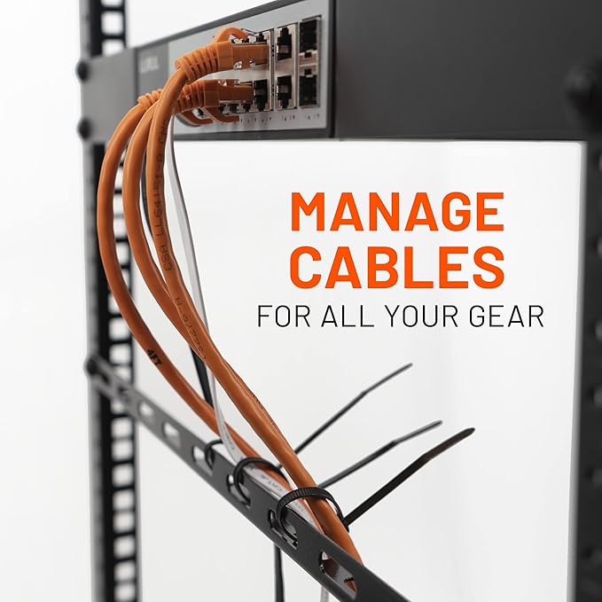 ECHOGEAR Rack Cable Management Tie Bar Kit - Includes 4X 1U Tie Bars, 24 Zip Ties, 8 Cage Nuts, & 8 Screws - Works with 19" Open Frame Racks & Enclosures