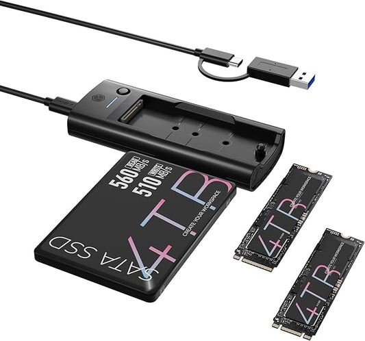 M.2 NVMe/SATA & 2.5”/3.5” Hard Drive Docking Station, ICY BOX SATA to USB Adapter, 10Gbps Hard Drive Reader for M Key & B+M Key NVMe and SATA HDD SSD Hard Drive, Tool-Free Aluminum M.2 SSD Enclosure