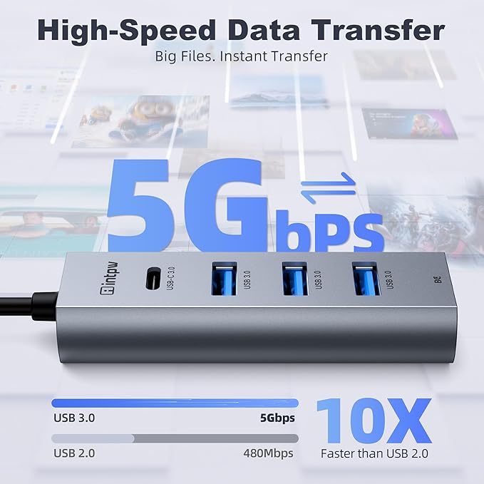 USB C to USB A Hub Splitter 5 Ports with BC Charging Aluminum Thunderbolt to USB C Hub Multiport Adapter USB 3.0 5Gbps Type C Hub Extender for Laptop Mac iPad PC Surface XPS and More(1.97FT5in1)