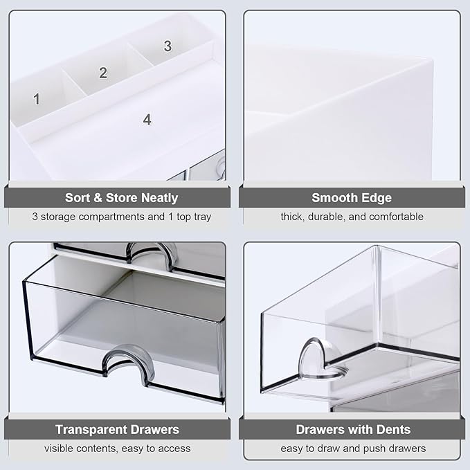 Desk Organizer, Office Organizer with Drawer, Desk Accessories & Workspace Organizers, Pen Holder Office Supplies for Desk (4 Drawers+4 Compartments, White)