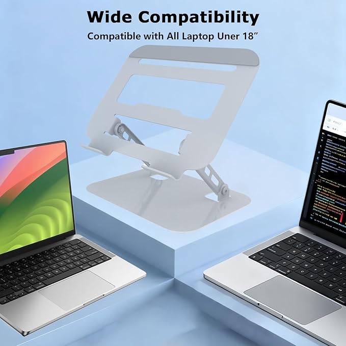 Adjustable Laptop Stand, Ultra Stable Metal Base Ergonomic Foldable Computer Riser for Desk Compatible with MacBook Pro/Air Notebook All Laptop Under 16 Inches (Silver)