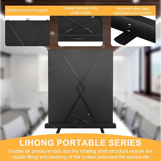 LIHONG Screen 80 inch 4:3 Manual Pull Up Projector Screen Floor Rising Standing Projector Screens 4K HD Indoor & Outdoor Projection Screen for Home Theater Movies,Classroom,Hotel,Office