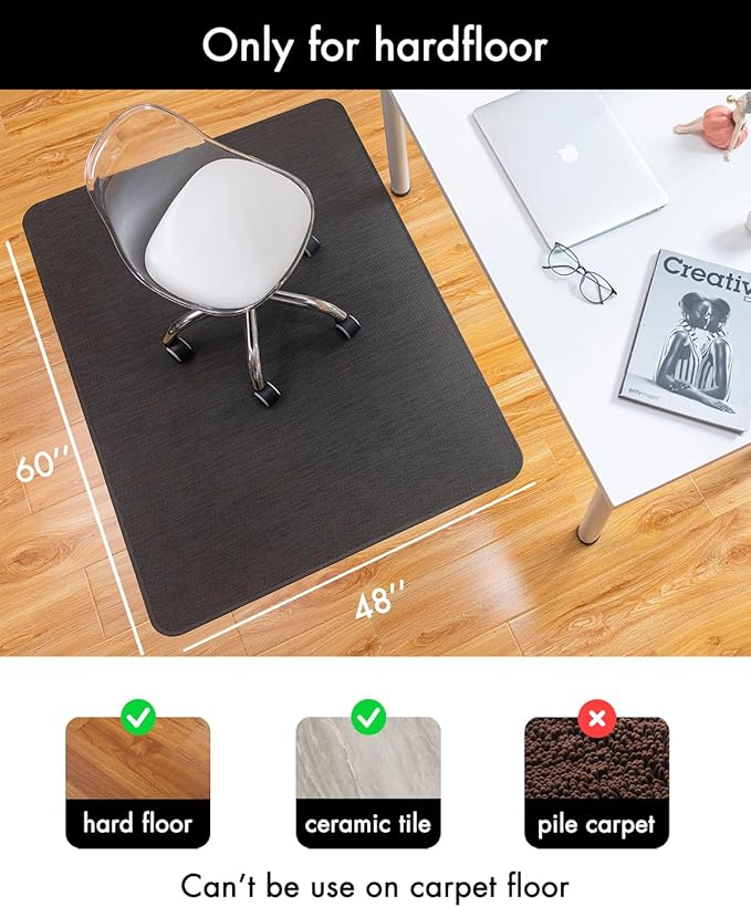 Office Chair Mat for Hardwood Floor Under Desk Computer Rolling Chair Mat for Wood/Tile Floor Non-Slip Heavy Duty Desk Rug PVC Plastic Hard Floor Protector 48" x 60" (Espresso)