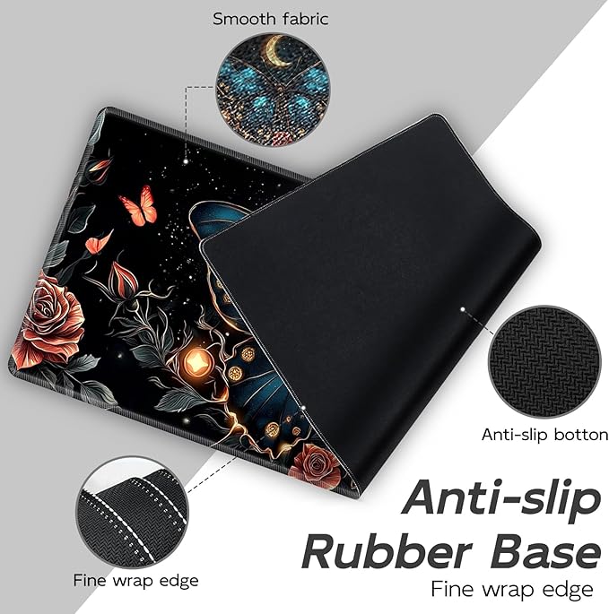 Gaming Mouse Pad Set, Majestic Blue Wolf Large Desk Mat Mousepad, Keyboard Wrist Support, Mouse Wrist Rest, Coaster 4in1 Ergonomic Memory Foam, Non-Slip Stitched Edge for Home Office