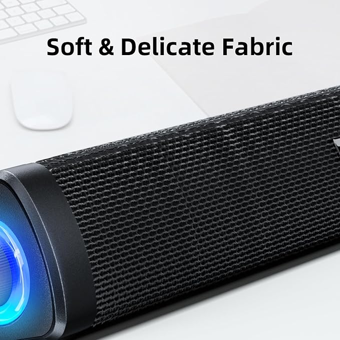 USB Computer Speakers,Computer Speakers with 3.5 mm aux,Wired USB Powered & Colorful LED Lights with Switch Button,Surround Sound Portable SoundBar for Monitor Laptop Phone(Black)
