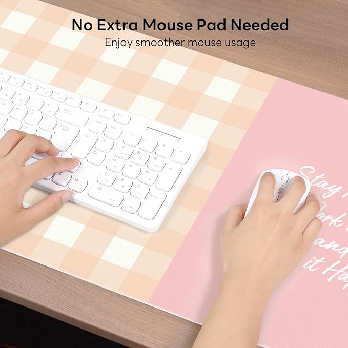 Checkered Pattern Desk Pad Protector, 35.5 x 13'' Aesthetic Mouse Mat for Desktop, Waterproof PU Leathe Non-Slip Desk Writing Pad for Office and Home, Orange and Pink
