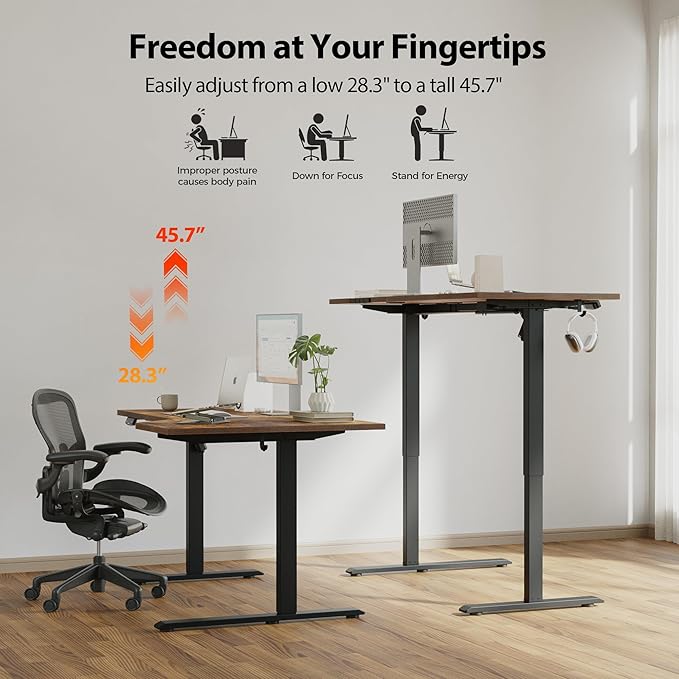 Agilestic Electric Standing Desk, Height Adjustable Desk, 63 x 35 Inch Sit Stand up for Work Office Home, L Shaped Ergonomic Rising Computer Table with Memory Preset, Rustic Brown