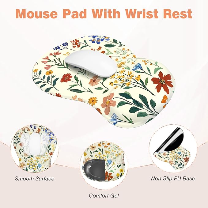 Ospelelf Keyboard Wrist Rest Set with Ergonomic Mouse Pad - 3-in-1 Memory Foam Support for Pain Relief, Office & Gaming with Coaster Yellow Floral