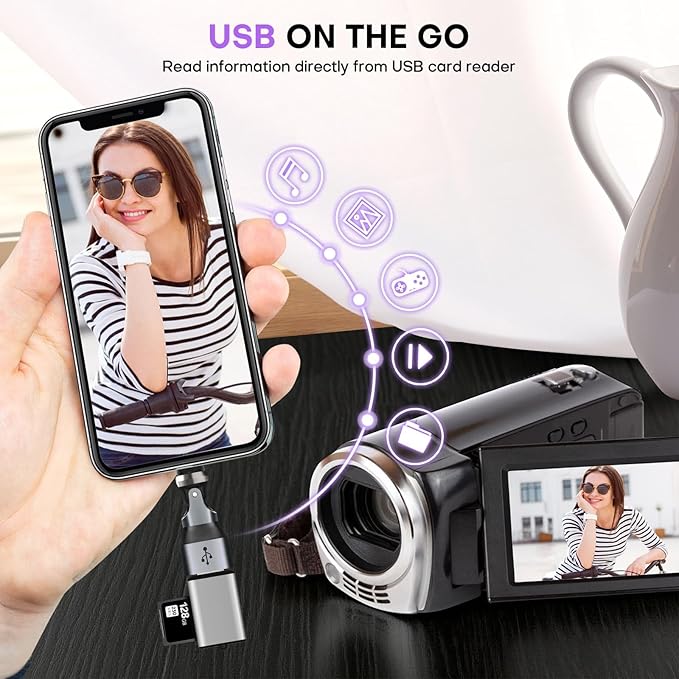USB Adapter Type C to A 2 Pack 180° & 360° Rotation USB2.0 480Mbps Phone OTG Port Fast Charge Extender with LED Indicator (Black)
