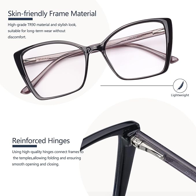 2 Pack Blue Light Blocking Glasses for Women, Oversized Trendy Cat Eye Computer Gaming Glasses Anti Glare & UV Glare RF6204 (Black + Basil Green Cateye Frame)