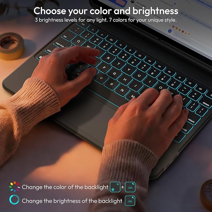 Rotatable Detachable Magnetic Keyboard Case for 10.2-inch iPad 9/8/7 th Gen,with Large Touch Trackpad,7 Backlits,Portrait & Landscape, Full Protect,Black