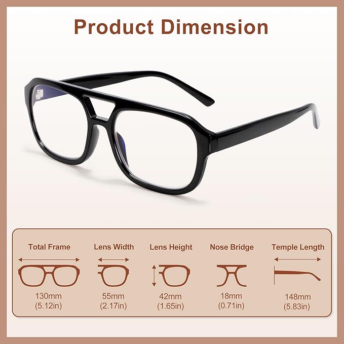 Madison Avenue Retro Aviator Blue Light Blocking Glasses for Women Men with Case, Trendy Rectangle Computer Eyeglasses