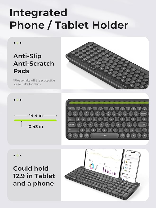 seenda Bluetooth Keyboard and Mouse for iPad, CTU-301 Wireless Multi-Device Connection Bluetooth+2.4G Keyboard Mouse Combo with Tablet Holder for iPad/MacBook/Windows, iOS/Andriod/Phone, Black