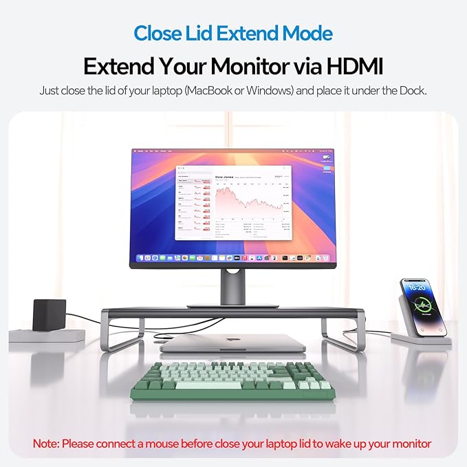 MacBook Docking Station Monitor Stand, 13-in-1 USB C Laptop Docking Station with 6 USB A/C Ports (Data & Max 60W Charging), 4K HDMI, SD/TF, 3.5mm Audio, Ethernet for MacBook, Windows