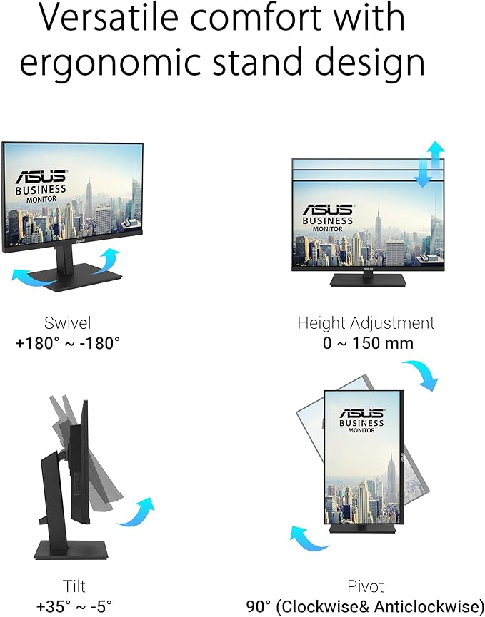 ASUS 27” 1080P Docking Monitor (VA27ECPSN) – Full HD, IPS, 75Hz, Adaptive-Sync, Speakers, Eye Care, Low Blue Light, Flicker Free, RJ45, USB-C, DisplayPort, HDMI, Height Adjustment, VESA Wall Mountable