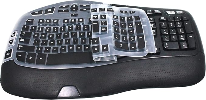 Ultra Thin Desktop PC Silicone Keyboard Cover Skin Protector Compatible with Logitech K350 MK550 MK570 Wireless Wave Keyboard (NOT for Other Desktop Keyboards) (Black)