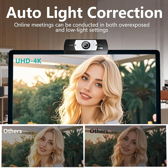4K Webcam for PC - 4K Ultra HD Computer Camera with PDAF Autofocus, AI Noise-Canceling Mic, USB Plug & Play, 80° FOV & Auto Lighting Correction for Laptop & Desktop (Social Streaming Video Call)