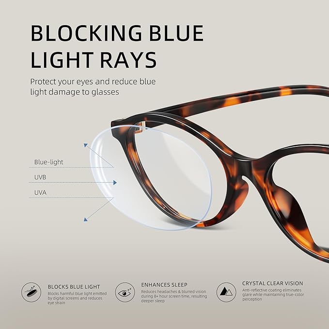 Blue Light Glasses for Woman - Fashion Small Oval Frame Blue Light Blocking Glasses for Gaming/Cumputer