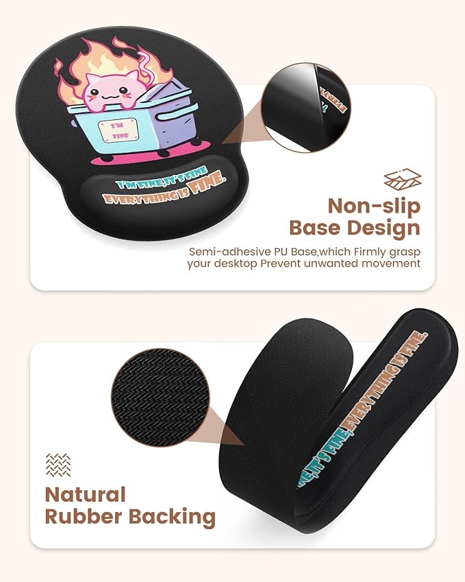 HAOCOO Mouse Pad with Wrist Rest, Dumpster Fire Funny Office Desk Accessories, XXL Desk Mat Set Office Decor, Keyboard Wrist Rest, Ergonomic Mouse Pad(Black)