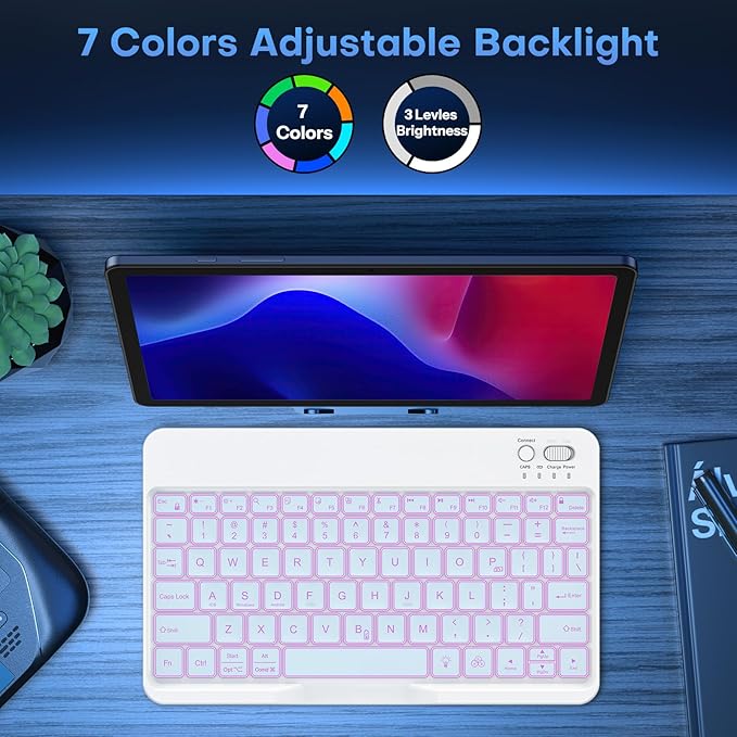 OMOTON Bluetooth Keyboard for Tablet/Android/Windows/iOS, with 7 Colors Backlight Rechargeable Wireless Mini Keyboard for Galaxy Tab A9+ / S9 FE / S10 / S11 / A11 Series etc, Blue