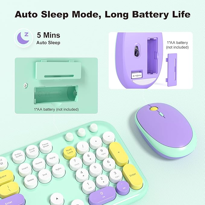 KNOWSQT Wireless Keyboard and Mouse Combo - Lovely Tiffany Blue 2.4G Full-Sized Colorful Keyboards, Round Keycap USB Dongle Plug Play Cute Keyboards for Windows, Laptop, PC, Desktop, Mac
