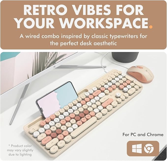 X9 Wireless Keyboard and Mouse Combo with Phone/Tablet Holder - Full-Sized 109 Keys Pastel Keyboard and Adjustable DPI, Backlit Keyboard and Mouse for PC, Windows, MAC, Desktop, Laptop - Brown