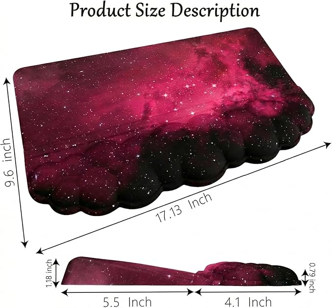 Computer Keyboard Stand Pad with Wrist Rest Dark Pink Cloud Keyboard Pad Support with Comfortable Black Galaxy Stars Wrist Pad Cute Girl Ergonomic Tilted Keyboard Riser Holder for Desktop Office Home