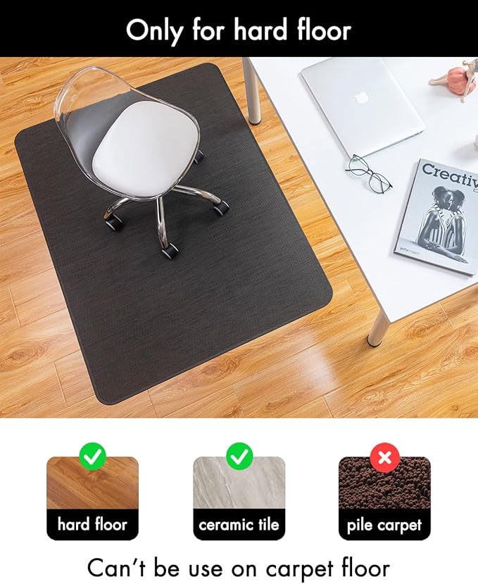 Office Chair Mat for Hardwood Floor Under Desk Computer Rolling Chair Mat for Wood/Tile Floor Non-Slip Heavy Duty Desk Rug PVC Plastic Hard Floor Protector 46"x 60" (Espresso)