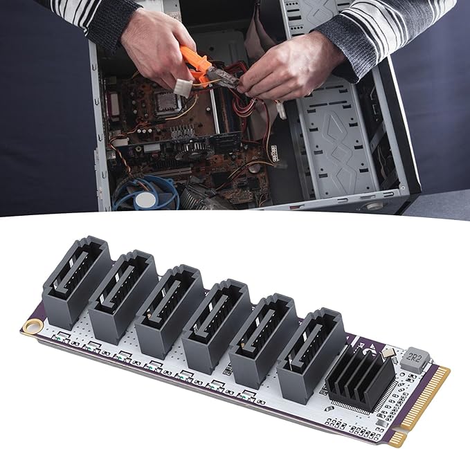 Yunseity 6 Port Expansion Interface Card, PCIe to 3 Adapter with 6Gbps Speed and Metal Heat Sink, for NAS Storage Upgrade and Expansion