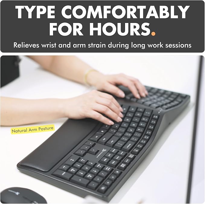 X9 Wireless Ergonomic Keyboard with Cushioned Wrist Support - Type Comfortably Longer - Wireless Split Keyboard for Laptop, PC & Chrome Computer with 110 Ergo Keys & 5ft Cable