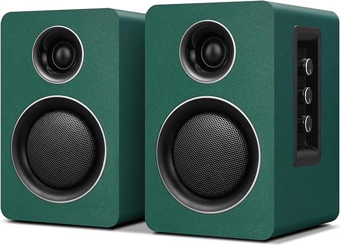 Computer Speakers for Desktop PC, Active Bookshelf Speaker with 3‘’ Carbon Fiber Woofer and Silk Film Tweeter ,Supports Bluetooth 5.3, USB-C, AUX/RCA Input for Record Player TV - Green Stereo Set