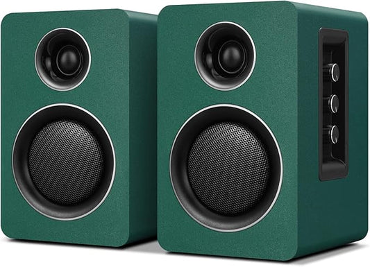 Computer Speakers for Desktop PC, Active Bookshelf Speaker with 3‘’ Carbon Fiber Woofer and Silk Film Tweeter ,Supports Bluetooth 5.3, USB-C, AUX/RCA Input for Record Player TV - Green Stereo Set