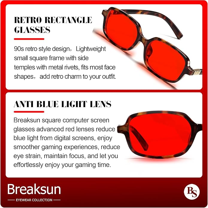 Retro Rectangle Glasses for Women Men Small Square Blue Light Blocking Glasses Vintage Eyeglasses