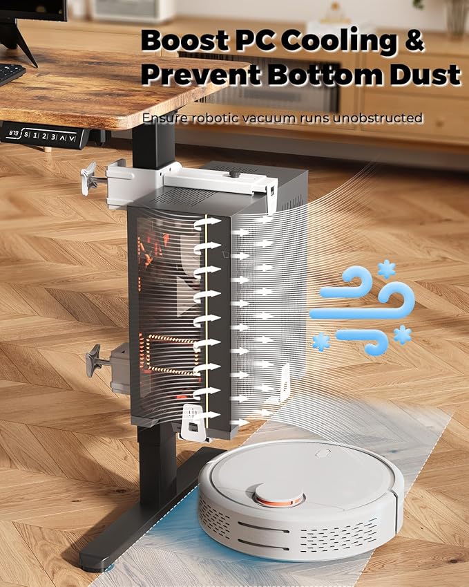 JOY worker Upgraded Under Desk PC Mount for Standing Desk, Clamp-On Desk Leg Computer Mount with Extra Protective Arms, Adjustable Computer Case CPU Holder Holds Up to 44lbs, White