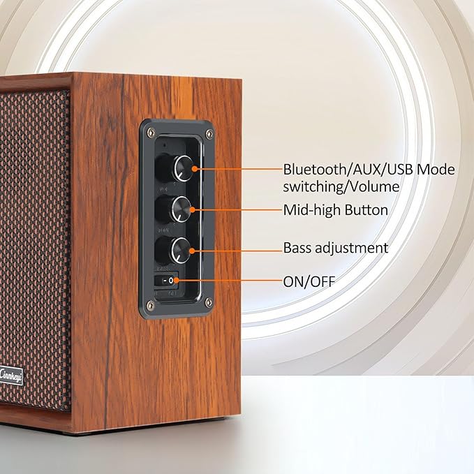 【2026 Upgraded】 Passive Bookshelf Speakers – 40W Hi-Fi Computer Speakers with Powerful Bass, Bluetooth/USB/RCA/AUX Inputs – 2.0 Wooden PC/TV Speakers for Laptop, Turntable