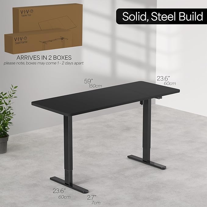 VIVO Electric 60 x 24 inch Stand Up Desk, Height Adjustable, Dark Gray Top Black Frame, Home and Office Furniture Sets, DESK-KIT-B06G