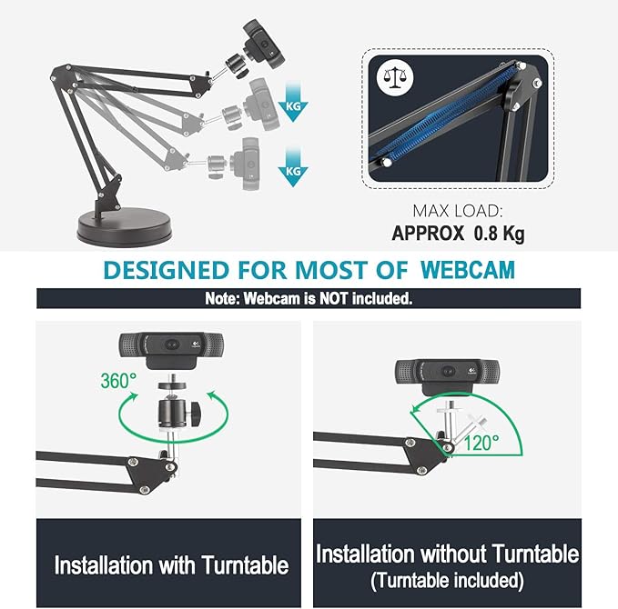 Webcam Stand,Camera Mount 22 Inch Suspension Boom Scissor Arm Stand,for Webcam C925e C922x C922 C930e C930 C920 C615,Hero 8/7/6/5,Ultra/Pro/Pro 2/Pro 3/Brio 4K,DSLR Camera