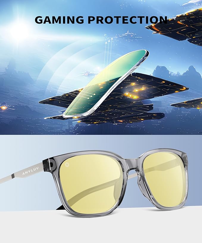 ANYLUV Blue Light Glasses for Men, Lightweight Computer Gaming Glasses, Stylish Anti Eyestrain Blue Light Blocking Men