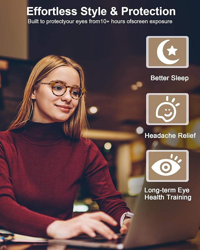 2 Pack Round Blue Light Glasses for Women, TR90 Computer Glasses with Spring Hinge for All-Day Comfort, Anti UV Glare & Eyestrain