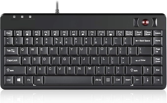 Perixx PERIBOARD-505H Wired Mini Keyboard with Built-in Trackball, 0.55 Inch Trackball and 2 USB Hubs, Black, US English Layout