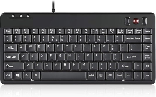 Perixx PERIBOARD-505H Wired Mini Keyboard with Built-in Trackball, 0.55 Inch Trackball and 2 USB Hubs, Black, US English Layout