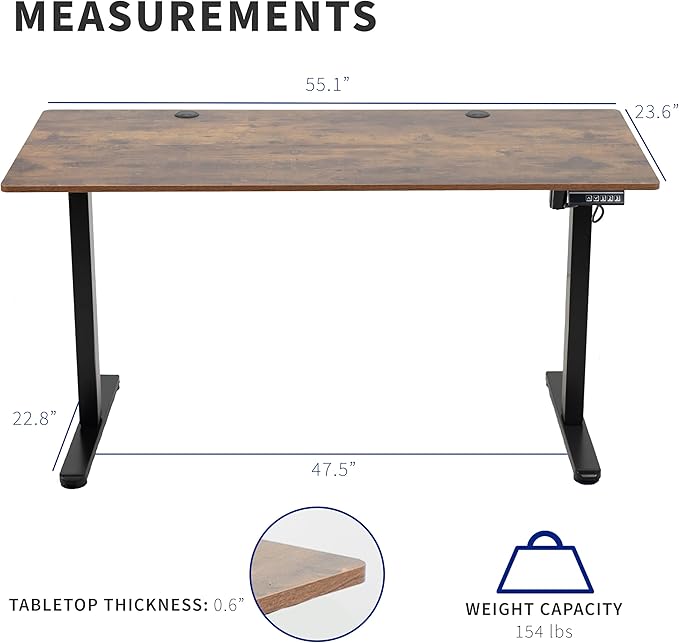 VIVO Electric 55 x 24 in Standing Desk, Memory Height Adjustment, Rustic Vintage Brown Top Black Frame, DESK-E155TN