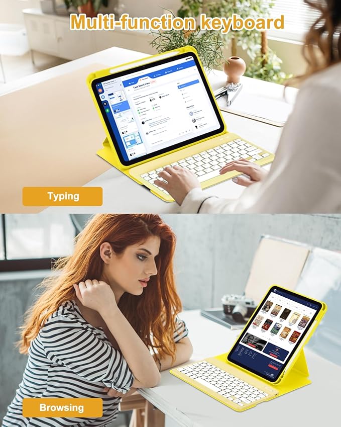 Case with Keyboard Mouse for iPad A16 11th 10th Generation 11/10.9 inch,Rainbow Backlit Detachable Keypad Rotatable Magnetic Cover with Pencil Holder for iPad 11 2025 10 Gen 2022 Yellow