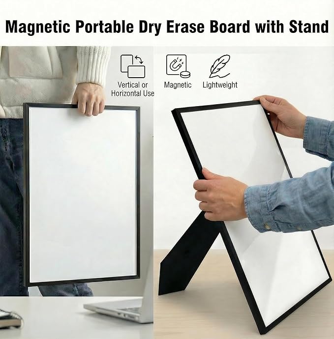 Small Dry Erase Board with Stand & Wall Mount 12"x16" – Vertical & Horizontal Desktop Whiteboard, Magnetic White Board with Aluminum Frame, Markers, Eraser & Magnets Included