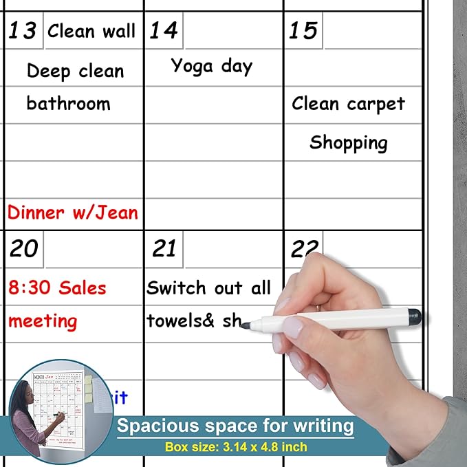 Large Dry Erase Calendar For Wall Monthly,24x36 Inch Big Vertical Blank White Board Calendar Fit to Narrow Wall,Giant Laminated Erasable 30 Day Schedule Planner Poster for Family,Office,Classroom